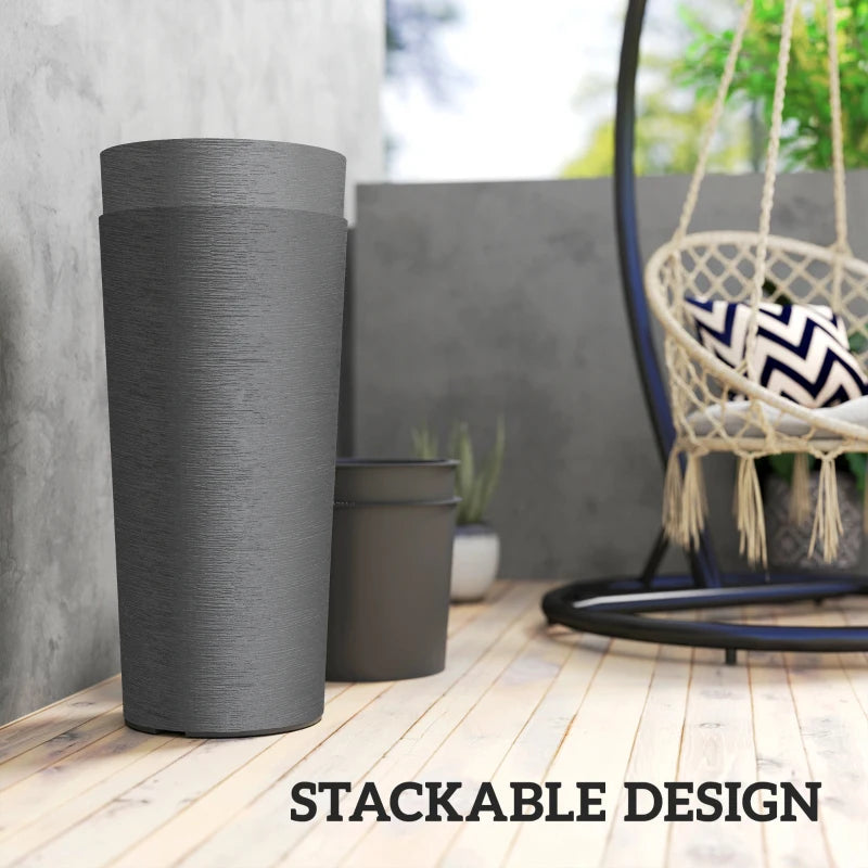 24" Tall Planters Set of 2, Indoor Outdoor Plastic Flower Pots with Inner Bucket and Drainage Holes, Dark Gray