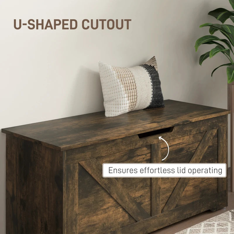 39.4 Inches Storage Chest, Storage Trunk with 2 Safety Hinges for Living Room, Brown Wood Grain