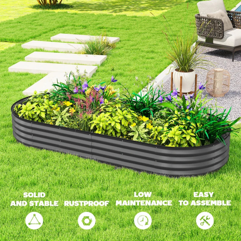 7' x 3' x 1' Large Outdoor Planter Box, Galvanized Raised Garden Bed with Metal Plant Stake, Dark Grey
