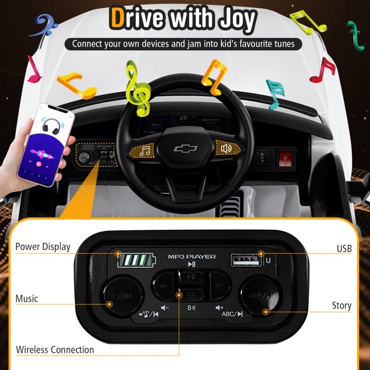 12V Ride on Car Truck Licensed Chevrolet with Remote Control Gift for 3+-White