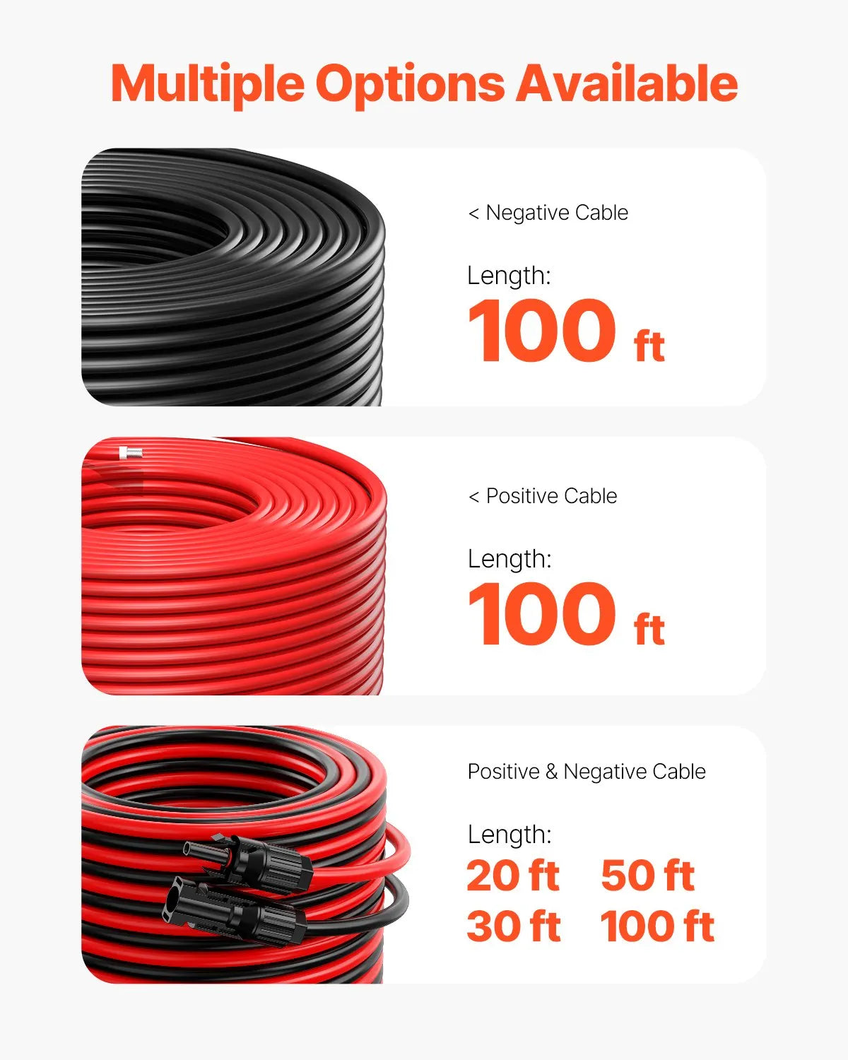VEVOR 100FT Solar Panel Extension Cable 10AWG Waterproof PV 6mm² Cable Black