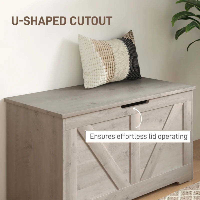 31.5 Inches Storage Chest, Storage Trunk with 2 Safety Hinges for Living Room, Grey Wood Grain