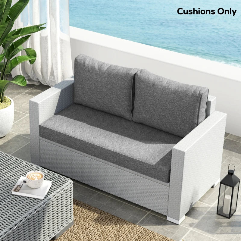 2 Seater Outdoor Seat Cushions with Backrest, Loveseat Double Sofa Outdoor Furniture Cushions, Grey
