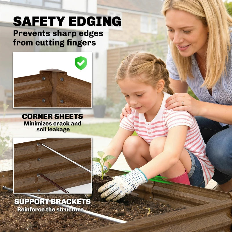 12 x 4 x 1ft Galvanized Raised Garden Bed, Reinforced Outdoor Planter Box with Open Bottom, Distressed Brown