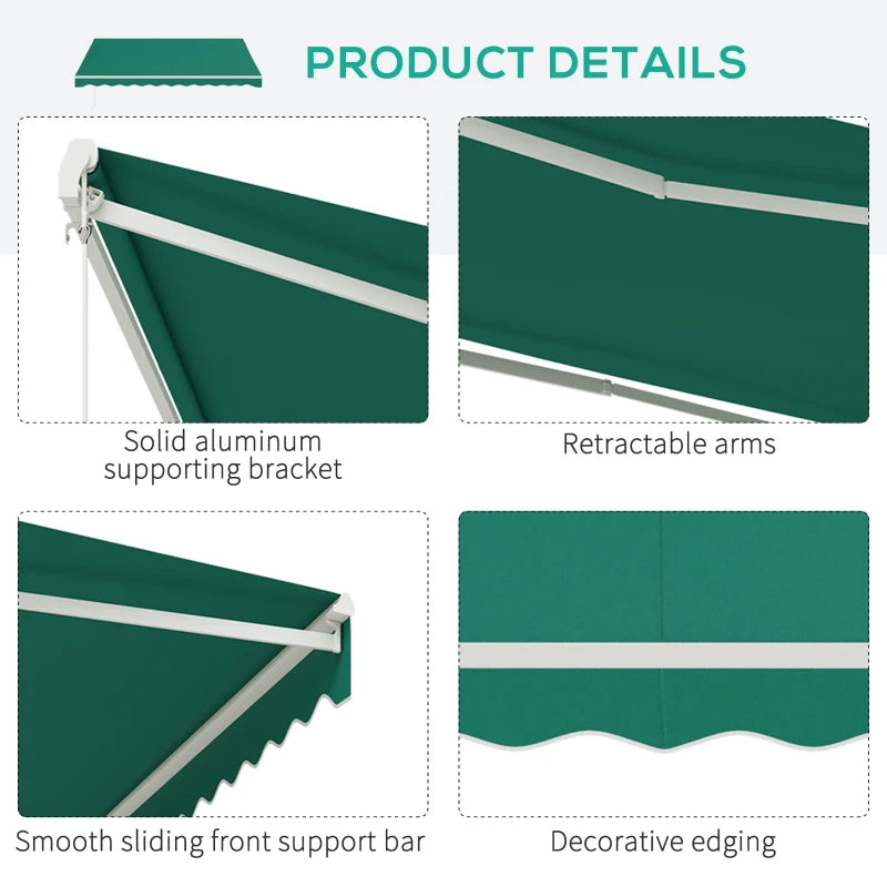 13' x 10' Electric Awning, Retractable Awning Sun Shade Shelter with Remote Controller, Manual Crank Handle and Aluminum Frame, for Deck, Balcony, Yard, Green