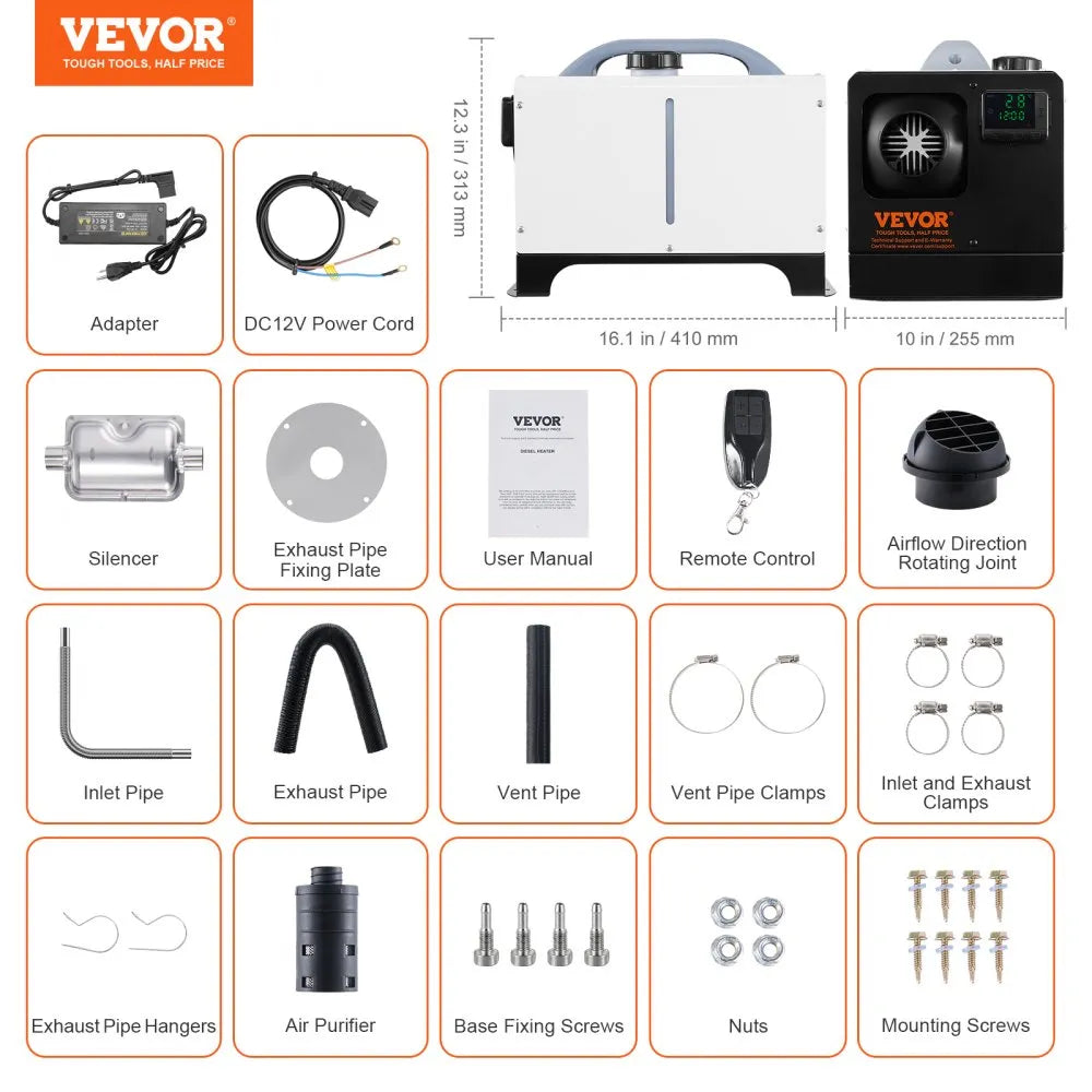 VEVOR 5-8KW Diesel Heater, All-in-One Diesel Air Heater with Remote & LCD, Fast Heating Low Noise for Truck, Van, RV, CamperVEVOR 5-8KW Diesel Heater, All-in-One Diesel Air Heater with Remote & LCD, Fast Heating Low Noise for Truck, Van, RV, Camper