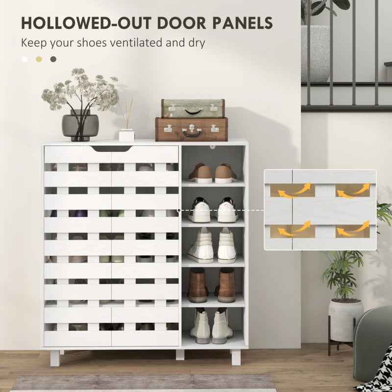 Shoe Cabinet, 21 Pair Shoe Storage Cabinet Organizer with 5-tier Double Door Cupboard and 5-tier Open Shelves, White