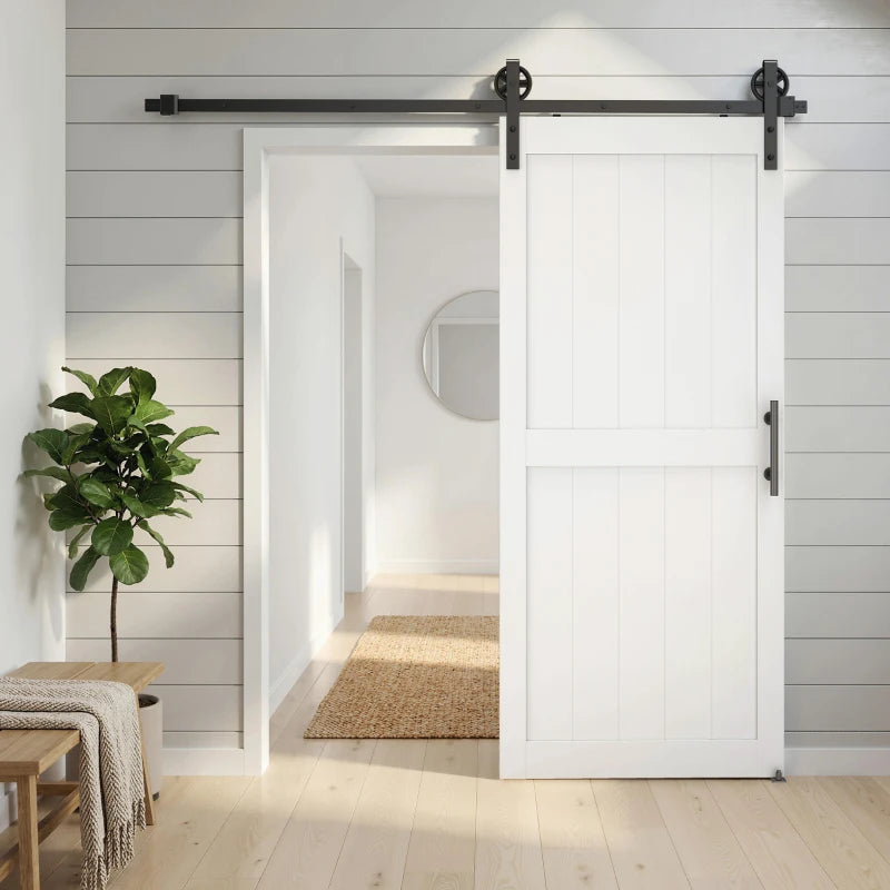 32inx84in Barn Door with 6FT Sliding Door Hardware Kit, Handle, Upgraded Rollers and Floor Guide, Waterproof, White