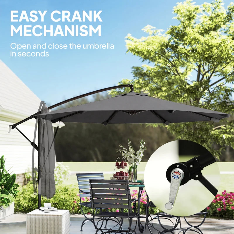 10FT Cantilever Patio Umbrella with 8 Ribs, Offset Patio Umbrella with Cover and Wind Ropes for Garden, Yard, Dark Grey