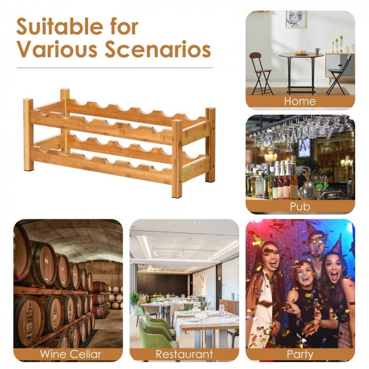 2-Tier 12 Bottles Bamboo Storage Shelf Wine Rack-Natural