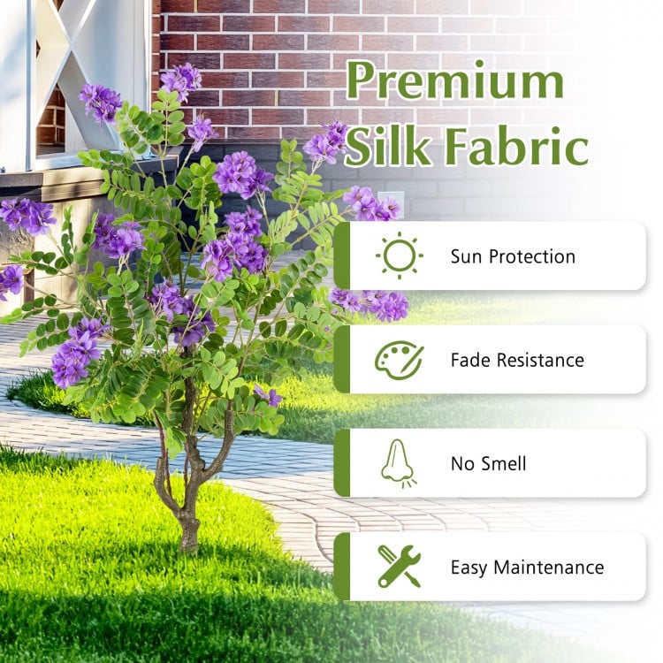 2 Pack Artificial Locust Flower Trees 39 Inch Fake Evergreen Shrubs with Ground Spikes-Purple