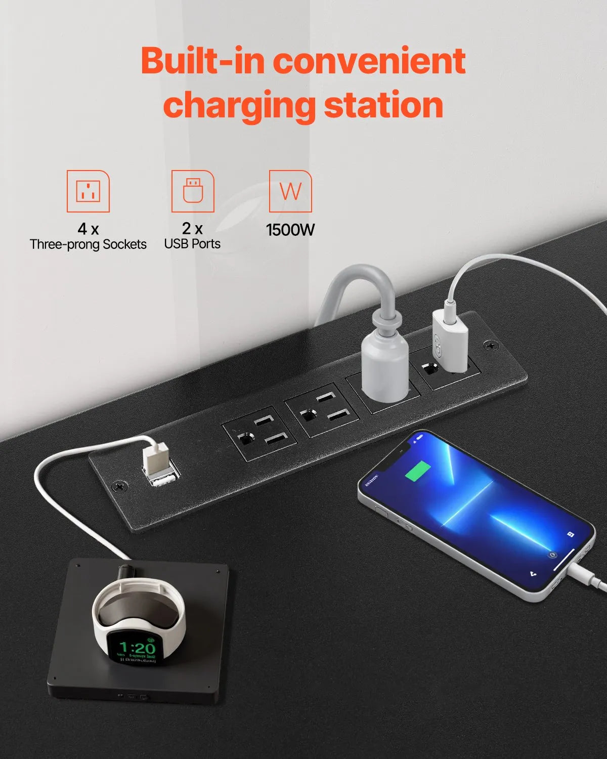 VEVOR 60" TV Stand with Mount for up to 75 in TVs with Power Outlet & LED Lights