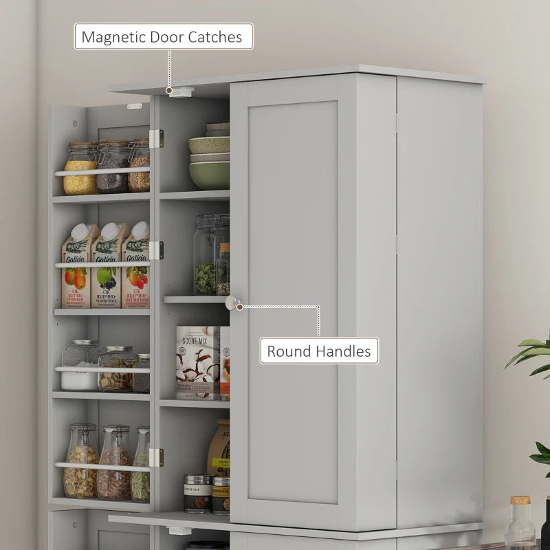 65" Kitchen Cabinet, Kitchen Pantry Cabinet with 4 Doors and 16 Door Shelves for Dining Room, Grey