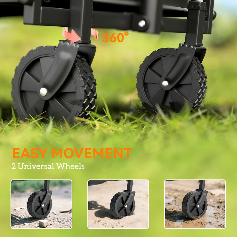 Small Collapsible Folding Garden Cart, Heavy Duty Lawn Wagon with Universal Wheels and Adjustable Handle, Grey