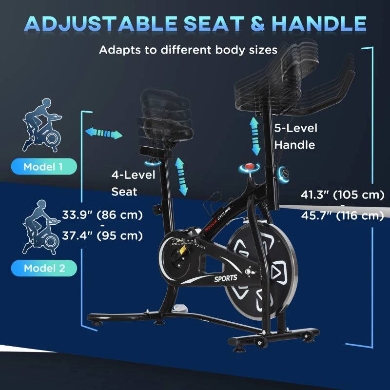 Soozier Exercise Bike, Stationary Bike with LCD Display, Indoor Cycling Bike for Home Workout, with 6 Flywheel, Black