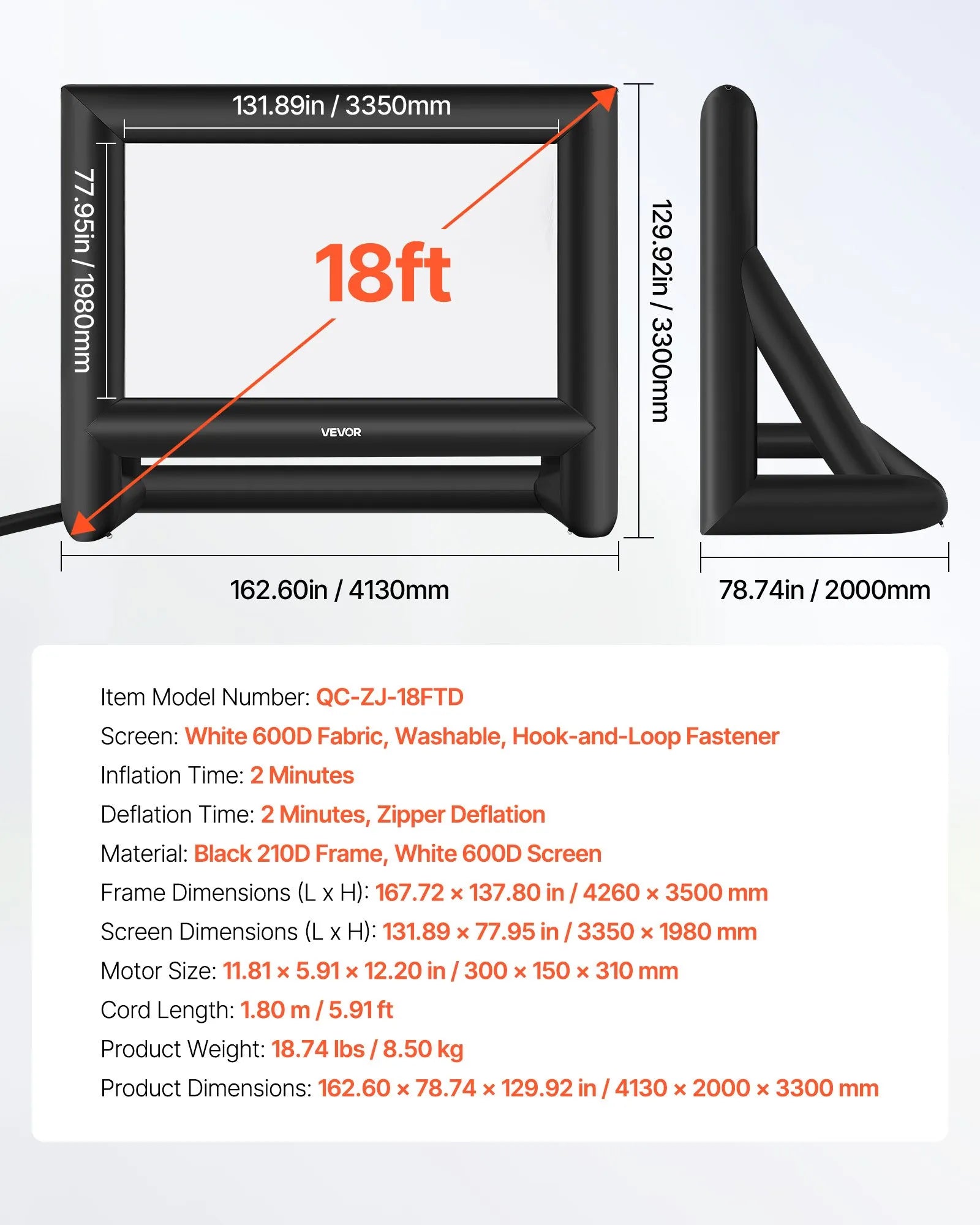 VEVOR 18 ft Inflatable Movie Screen 16:9 600D Movie Projection with Portable Bag