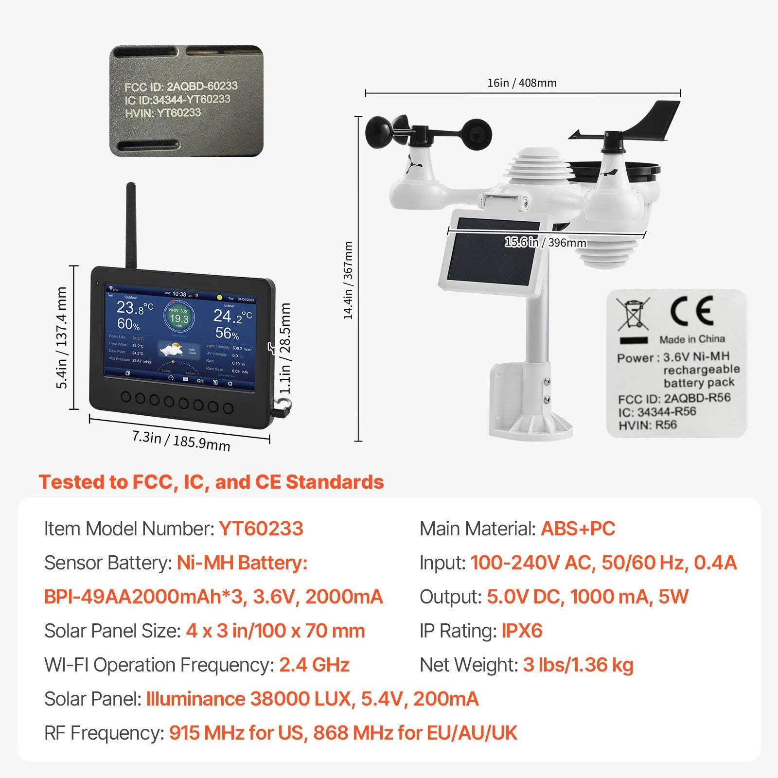 VEVOR 7-in-1 Wi-Fi Weather Station 7 in TFT Display Wireless Outdoor Sensor