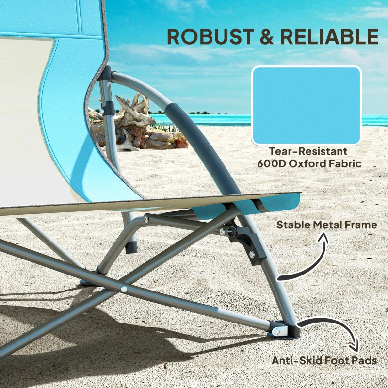Set of 2 Folding Beach Chairs with Mesh Back, Carry Bag and Cup Holder for Outdoor Camping Lawn, 22.8" x 21.7" x 24.4"