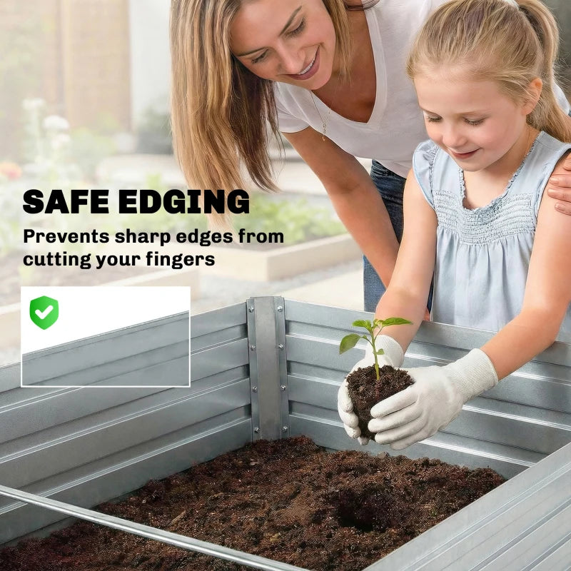 Set of 2 Galvanised Raised Garden Bed, 6 x 3 x 2 ft Metal Garden Bed with Safe Edging, Silver