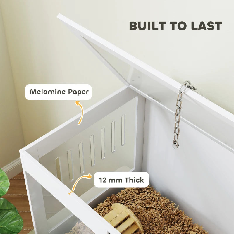 31.5"L Hamster Cage with Openable Top, Hut, Seesaw, Ladder for Dwarf Hamster, Gerbil, White