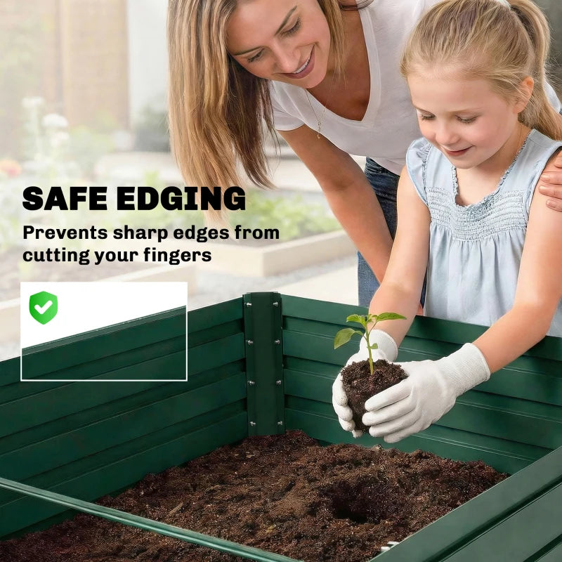 Set of 2 Galvanised Raised Garden Bed, 6 x 3 x 2 ft Metal Garden Bed with Safe Edging, Green