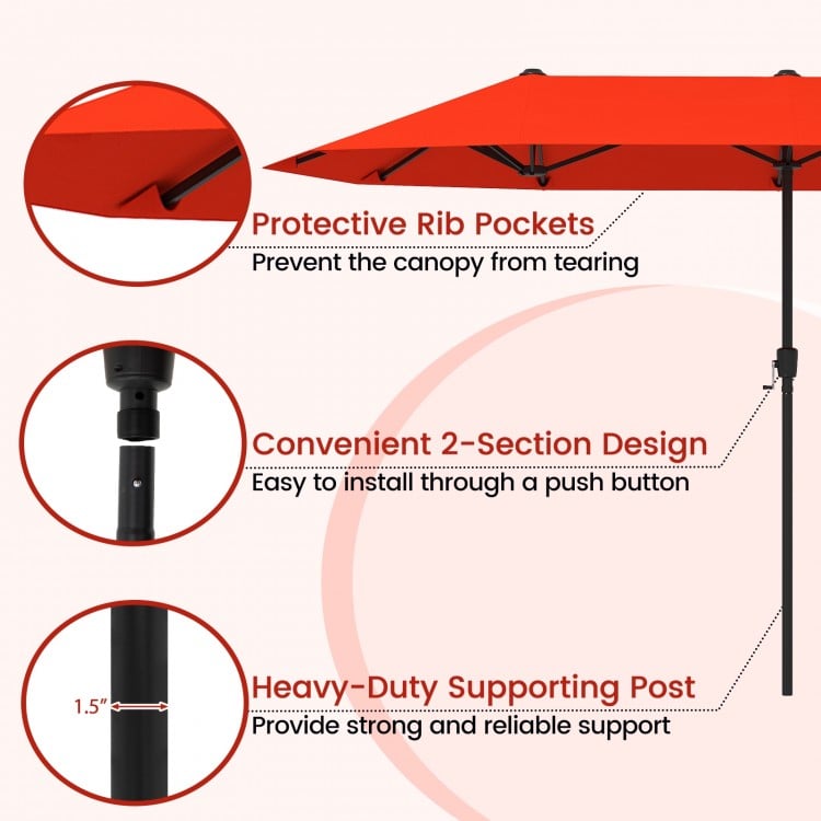 13 FT Large Patio Umbrella Outdoor Double-Sided Table Market Umbrella with Crank Handle-Orange
