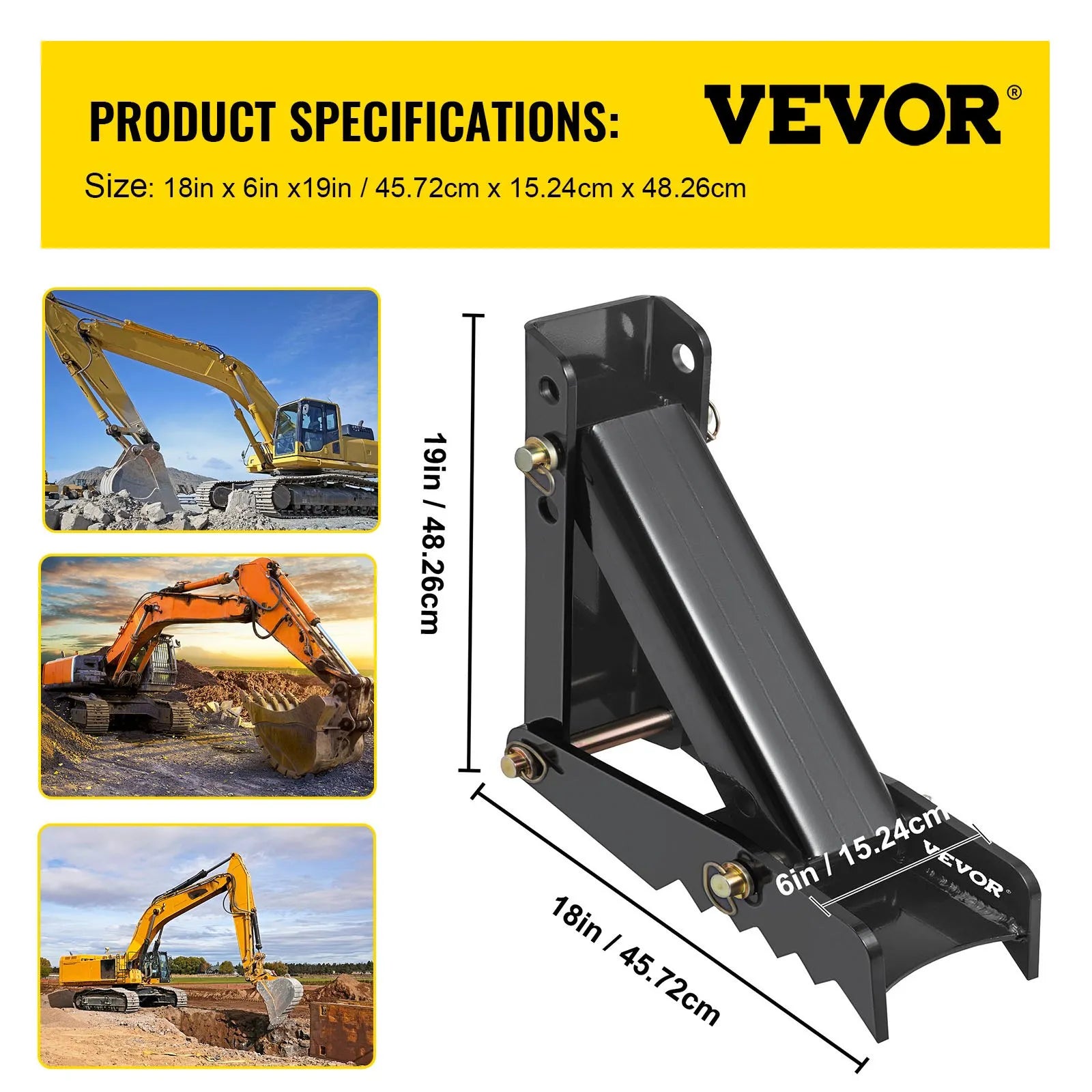 VEVOR 18" Backhoe Thumb, 1/2" Teeth Thickness Heavy Duty Excavator Thumb, Black Steel Weld On Thumb Attachments with 12mm Bolt-On Design Adjustable Mechanical Thumb for Backhoe/Excavator