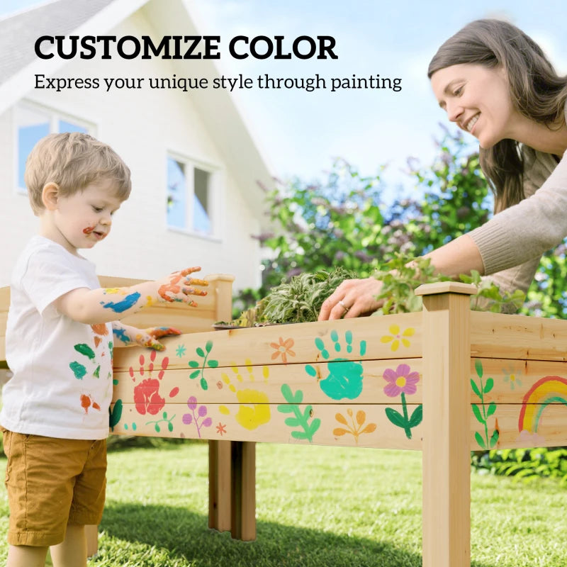 2 Tiers Wood Plant Raised Bed Flower Vegetable Herb Grow Box Stand Garden Step Planter Stand Free Combination Natural