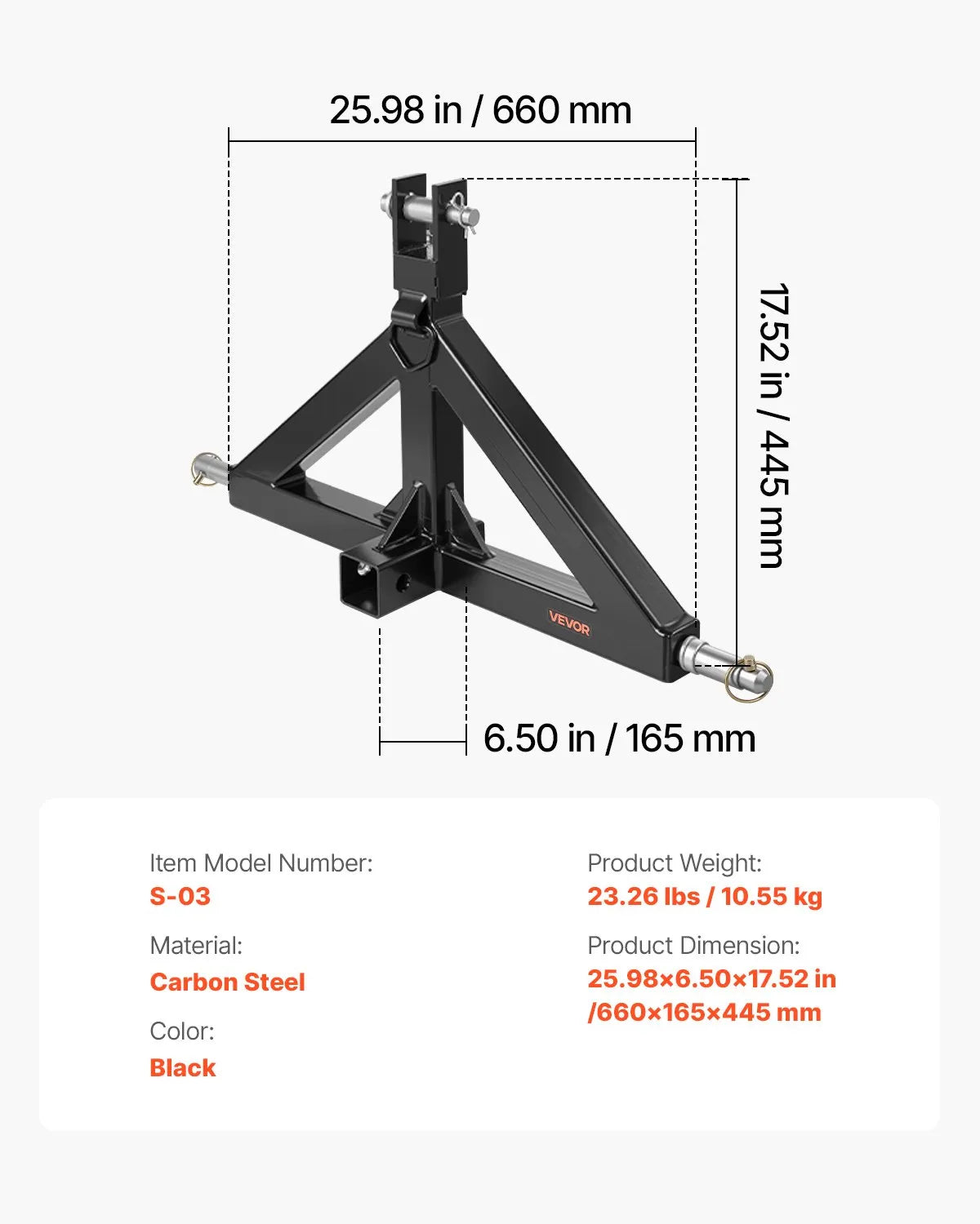 VEVOR 3 Point 2" Trailer Hitch Receiver Quick Hitch Adapter 3000lbs Capacity
