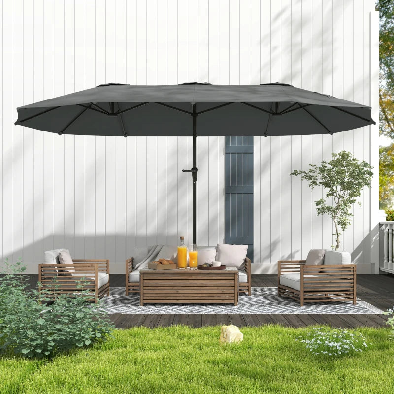 13ft Double-Sided Patio Umbrella with Crank Handle, for Poolside, Deck, Garden, Light Grey
