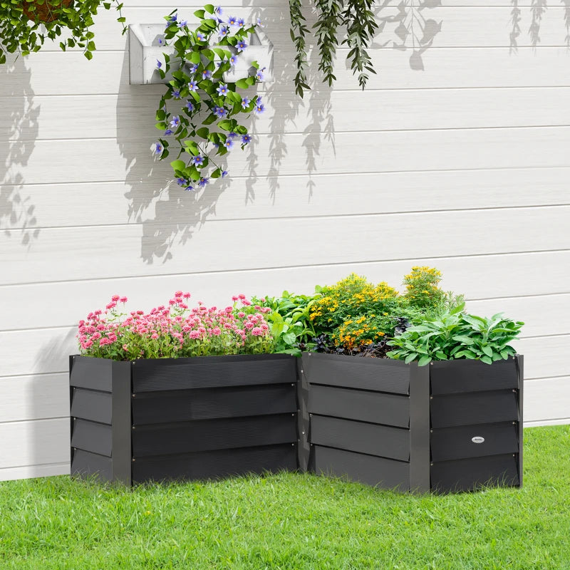 45" x 45" x 17" L-Shaped Galvanized Steel Raised Garden Bed for Vegetables, Flowers, Herbs, Dark Grey