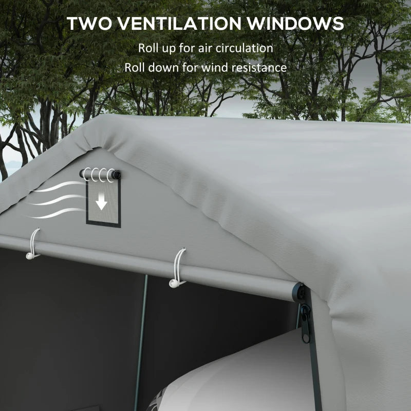 12' x 20' Portable Garage, Heavy Duty Carport Canopy with Ventilation Windows and Large Roll-up Door, Light Grey
