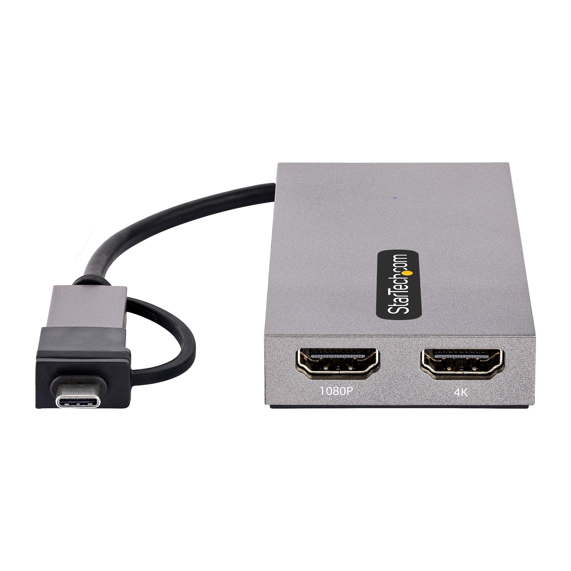 USB to Dual HDMI Adapter, USB A/C to 2x HDMI Displays (1x 4K30Hz, 1x 1080p), Integrated USB-A to C Dongle, 4in/11cm Cable, USB 3.0 to HDMI Display Adapter, Windows & macOS