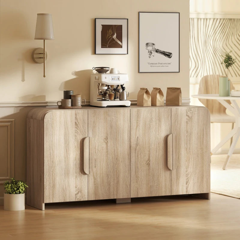 Sideboard Buffet Cabinet, 62" Modern Kitchen Storage Cabinet with Soft-Close Doors and Adjustable Shelves, Natural Wood