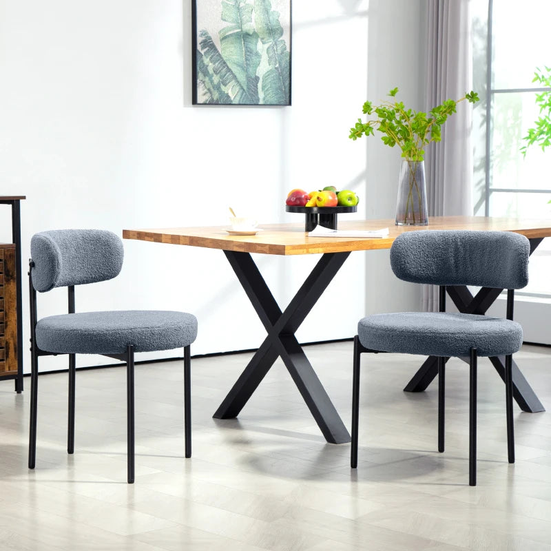 2 Pieces Kitchen Chairs, Modern Dining Chairs w/ Berber Fleece Upholstery and Steel Legs for Living Room, Grey