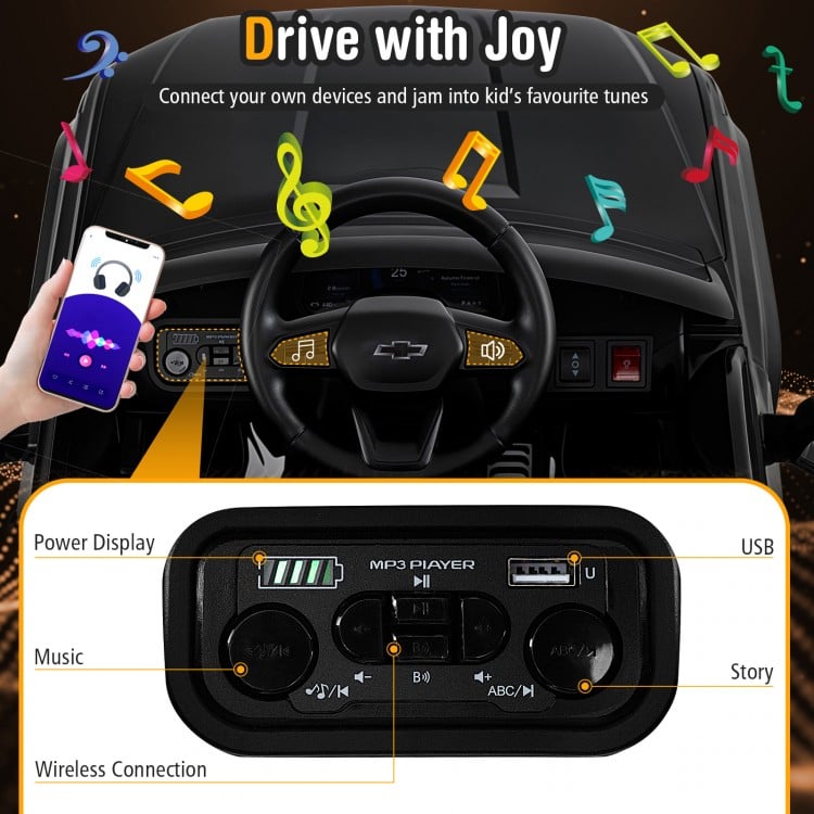 12V Ride on Car Truck Licensed Chevrolet with Remote Control Gift for 3+-Black
