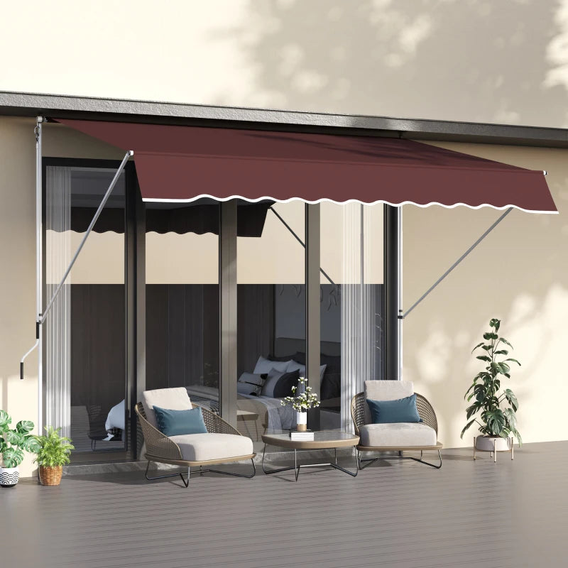 10x5ft Patio Sun Shade Canopy Manual Retractable Awning with 5.6-9.2ft Support Pole for Window, Door, Porch, Wine Red