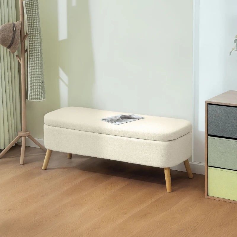 47 Inches Storage Ottoman Bench, End of Bed Bench, Upholstered Teddy Fleece Storage Chest for Living Room, Beige