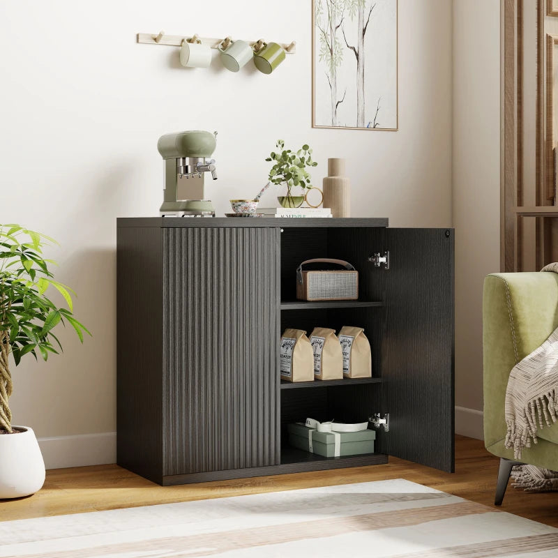 Sideboard Buffet Cabinet, 30.7" Kitchen Cabinet with Soft-Close Door and Adjustable Shelves, Distressed Black Grey