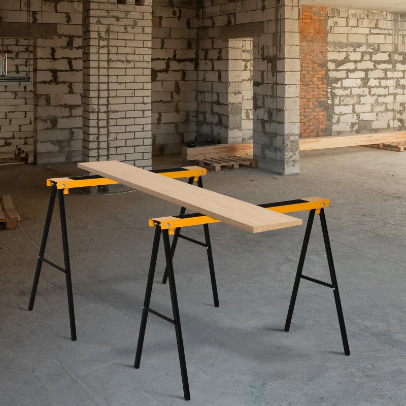 2PCS Saw Horse Twin Pack Folding Workbench Metal Trestle Stands with Non-slip EVA Surface Orange