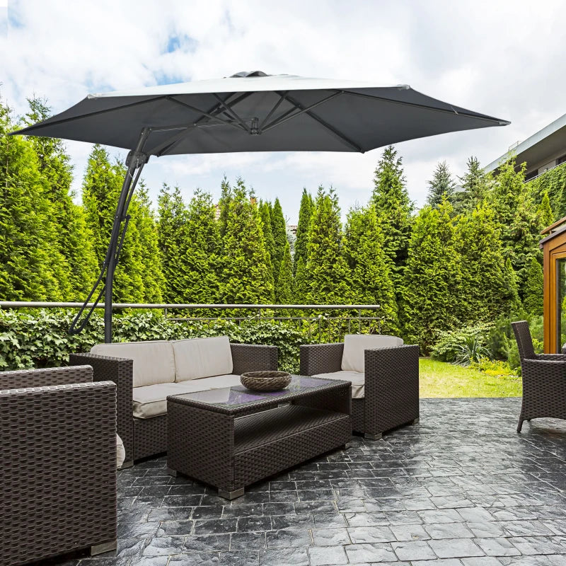10ft Cantilever Patio Umbrella Offset Parasol with Crank Handle, Cross Base for Garden, Deck, Dark Grey