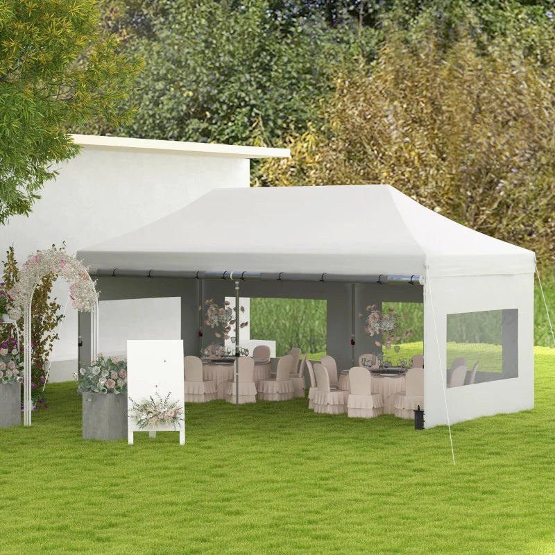 20' x 10' Folding Pop Up Canopy Tent with Sidewalls, Windows, Weight Bags and Carrying Bag, White