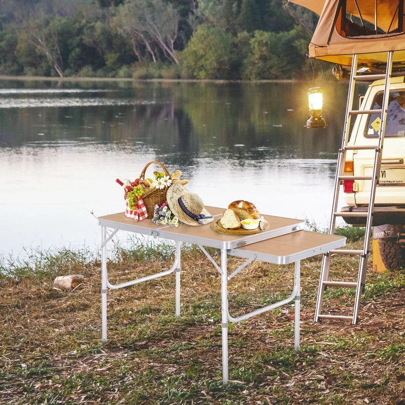 3ft Picnic Table with Slide Shelf Outdoor Portable Aluminum Folding Table 2 Adjustable Height