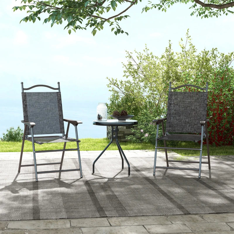 2 Pieces Folding Patio Camping Chairs Set, Sports Chairs for Adults with Armrest, Mesh Fabric Seat for Lawn