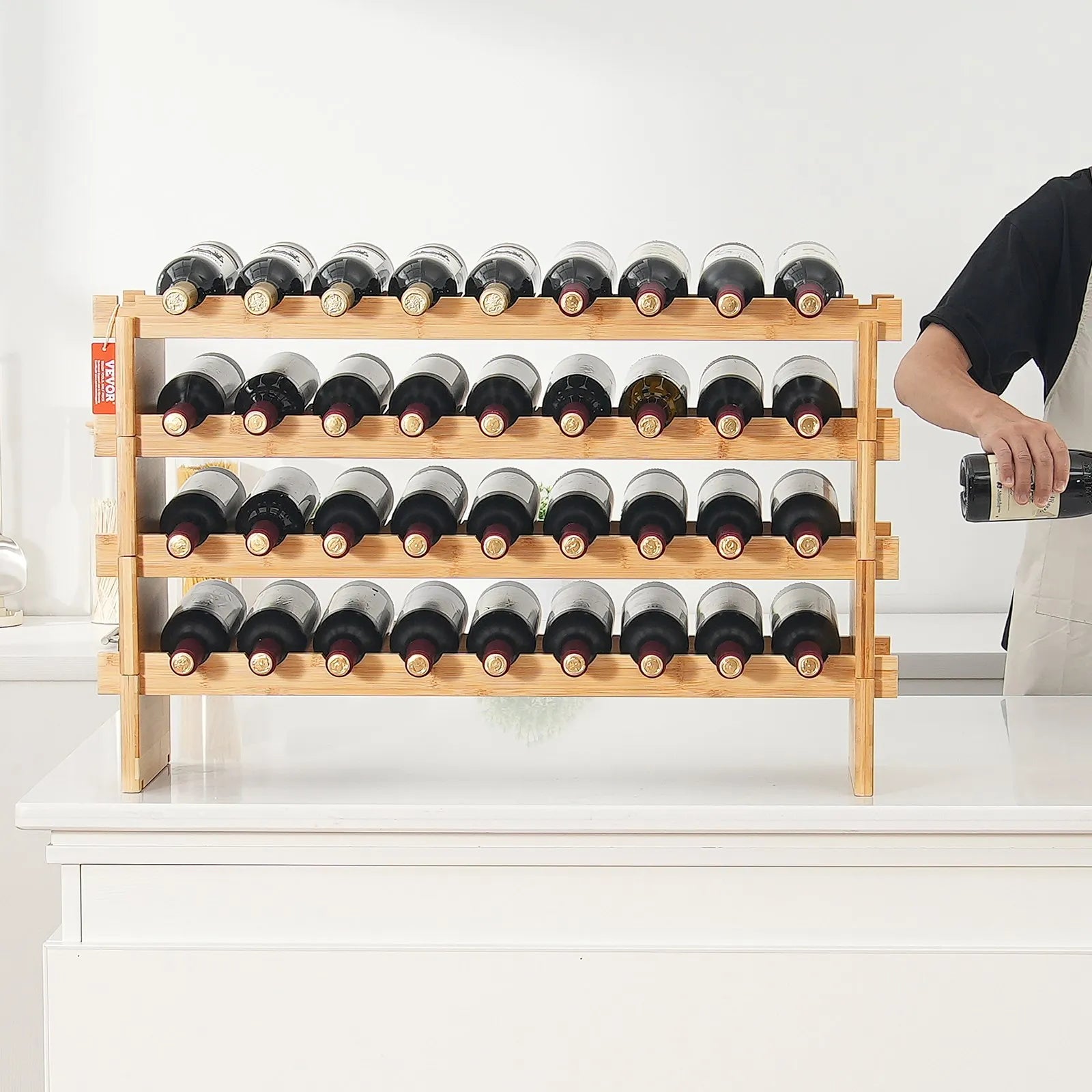 VEVOR 36 Bottle Stackable Modular Wine Rack Bamboo Wood Display Shelf 4-Tier