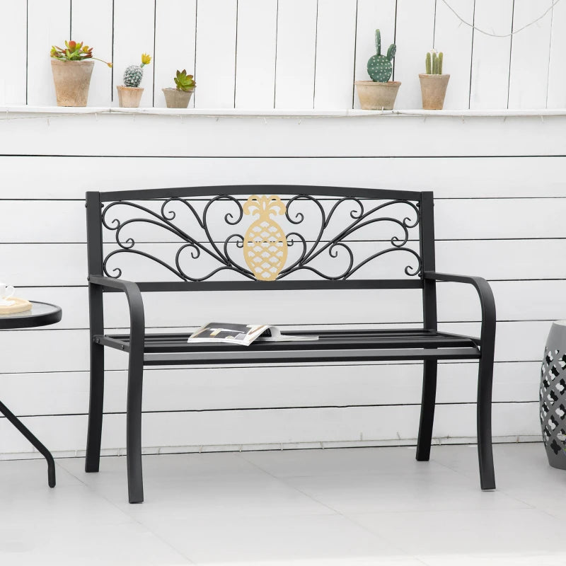 2 Seater Garden Bench 45" x 21.75" x 35.5" Steel Frame Loveseat for Yard, Lawn, Porch, Patio, Black and Gold