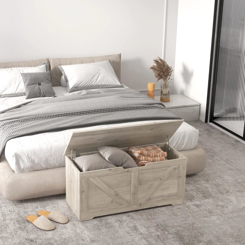 39.4 Inches Storage Chest, Storage Trunk with 2 Safety Hinges for Living Room, Grey Wood Grain