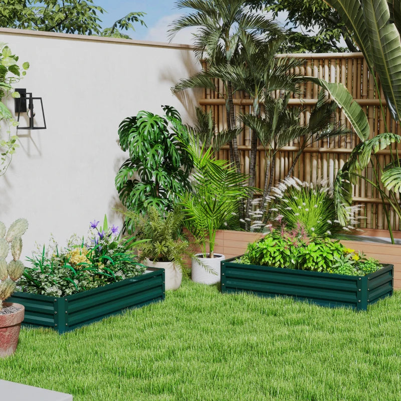 4' x 2' x 1' Raised Garden Bed, Set of 2 Galvanized Planter Box for Vegetables, Flowers, Herbs, Green
