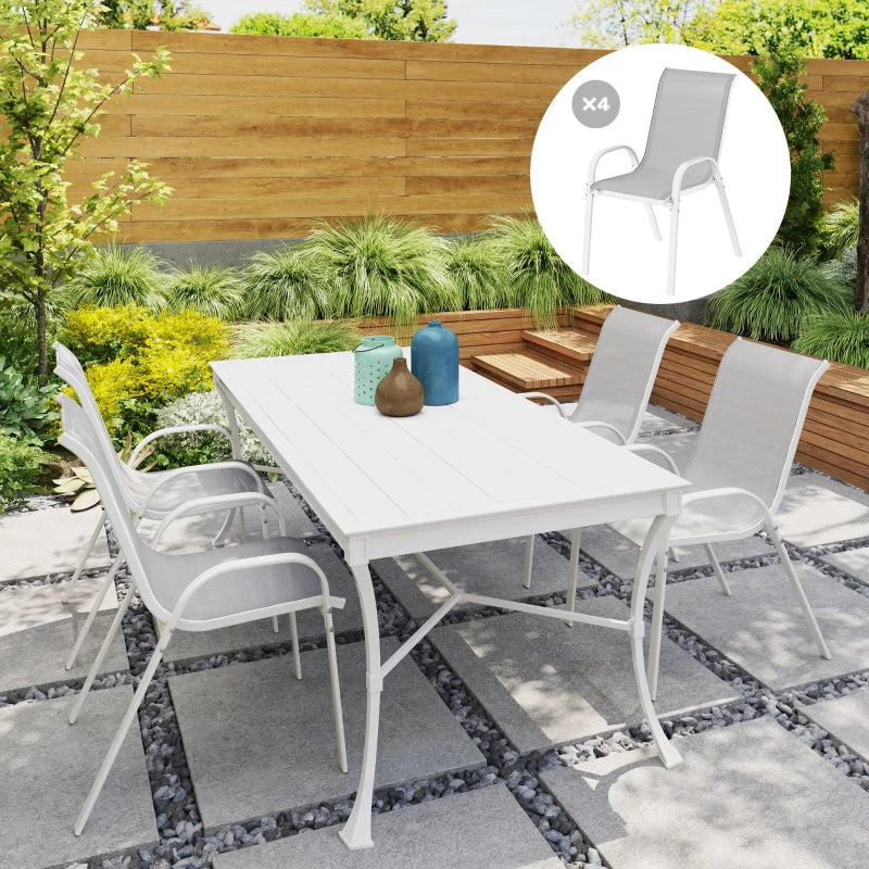 Set of 4 Outdoor Dining Chairs, Stackable Lawn Chairs with High Back, Breathable Mesh Seat for Garden Porch, White