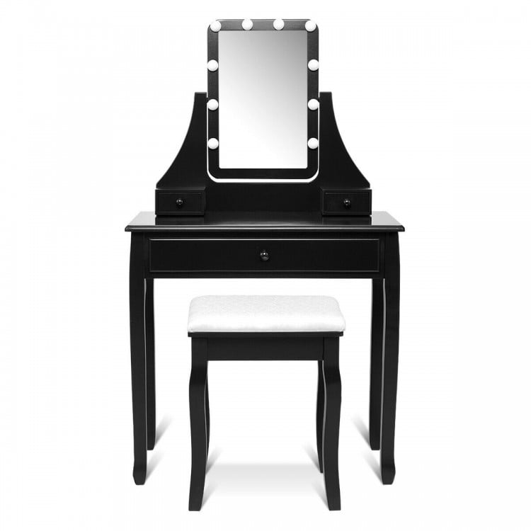 10 LED Lighted Mirror and 3 Drawers Vanity Table Set-Black